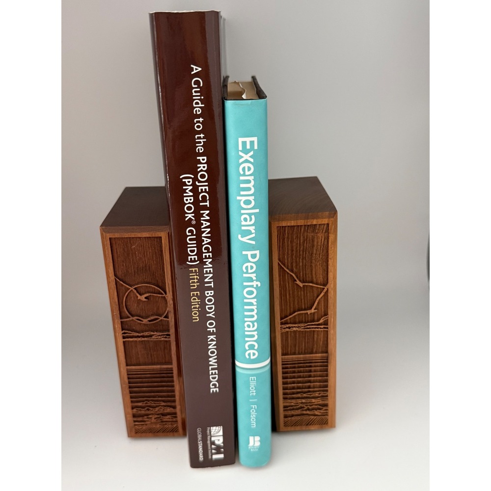 Lasercraft Vintage MCM Wood Bookends Seagull Ocean Laser Engraved Coastal Set